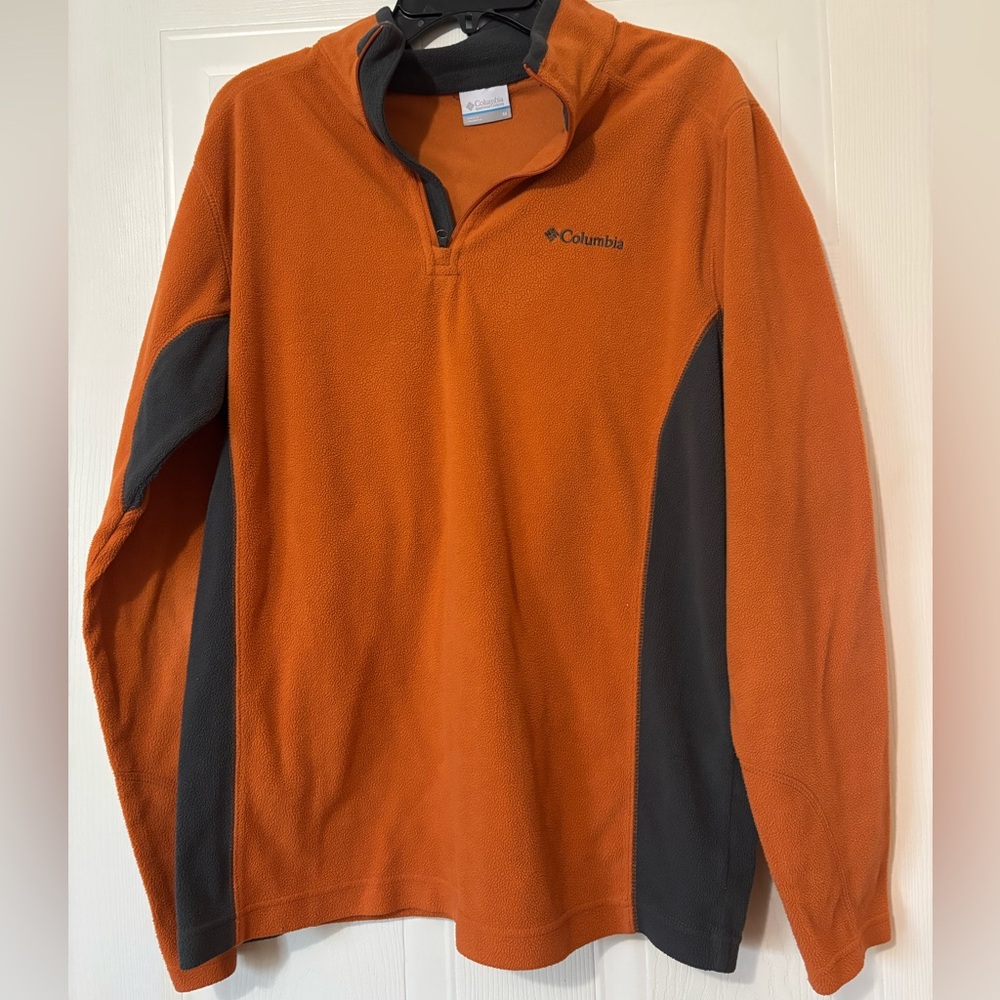 Men’s Medium Orange Columbia Fleece Half Zip Pull Over Jacket
